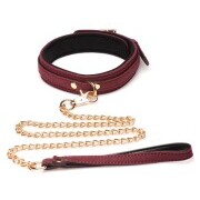 6-Piece BDSM Suede Cuff Set With Collar And Strap - Burgandy - Image 6