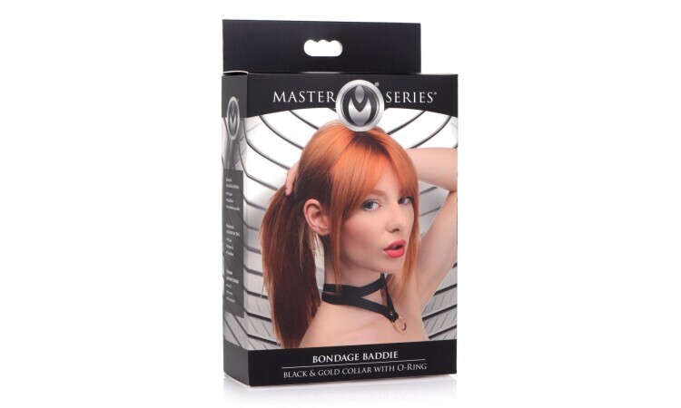 Bondage Baddie Collar With O-ring - Black/Gold - Image 4