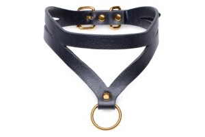 Bondage Baddie Collar With O-ring - Black/Gold
