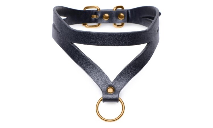 Bondage Baddie Collar With O-ring - Black/Gold - Image 1