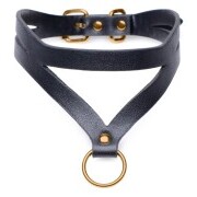 Bondage Baddie Collar With O-ring - Black/Gold - Image 1