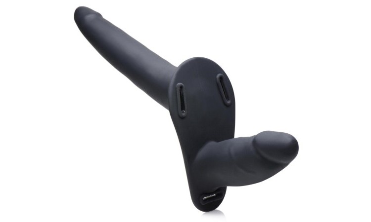 Power Pegger Double Strap-On Vibrator - Black - Image 2
