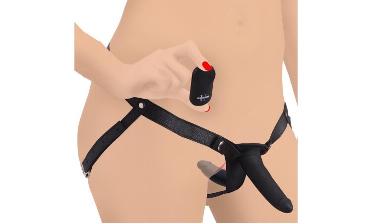 Power Pegger Double Strap-On Vibrator - Black - Image 3