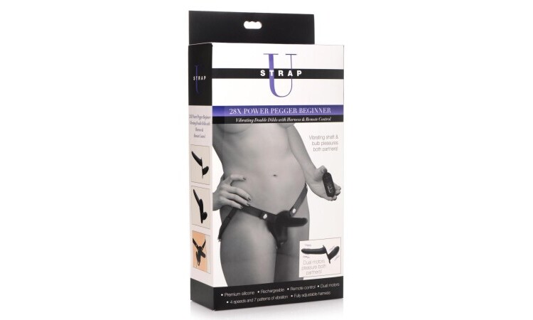 Power Pegger Double Strap-On Vibrator - Black - Image 4