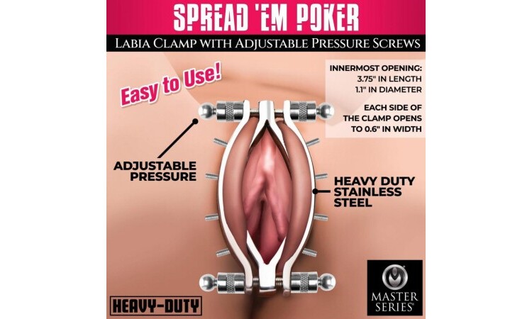 Spread 'Em Poker Vagina Clamp with Adjustable Pressure Screws - Image 4
