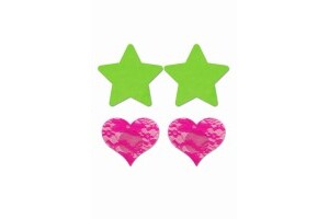Nipple Stickers Star & Heart 2 pieces - Neon Green/Neon Pink