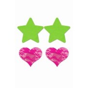 Nipple Stickers Star & Heart 2 pieces - Neon Green/Neon Pink - Image 1