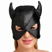 Dungeon Demon Bondage Mask with Horns - Black - Image 3