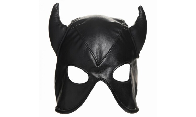 Dungeon Demon Bondage Mask with Horns - Black - Image 1