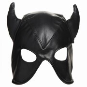 Dungeon Demon Bondage Mask with Horns - Black - Image 1