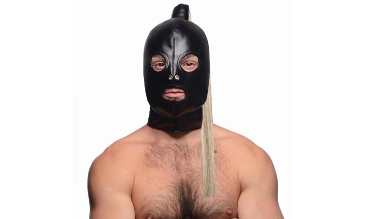 Blonde Ponytail Bondage Hood - Black - Image 2