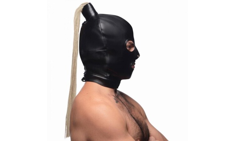 Blonde Ponytail Bondage Hood - Black - Image 3