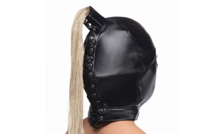 Blonde Ponytail Bondage Hood - Black - Image 5