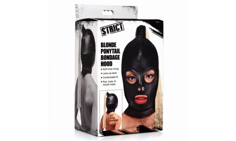 Blonde Ponytail Bondage Hood - Black - Image 6