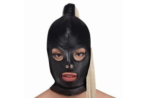 Blonde Ponytail Bondage Hood - Black