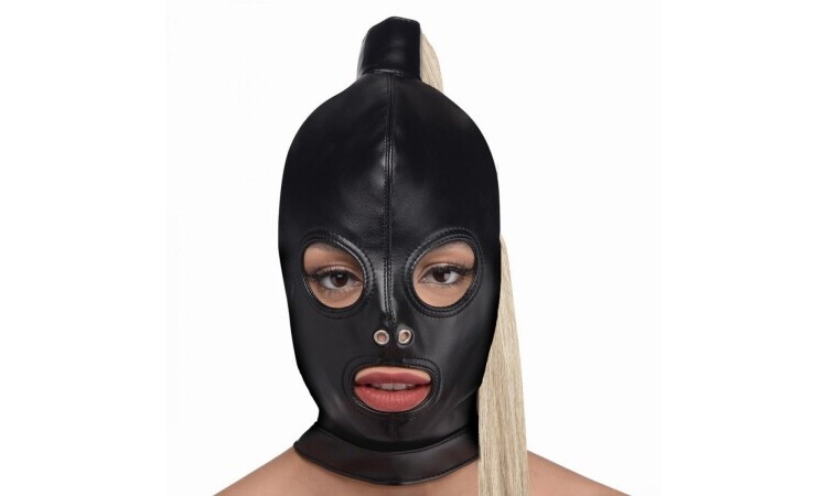 Blonde Ponytail Bondage Hood - Black - Image 1