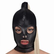Blonde Ponytail Bondage Hood - Black - Image 1