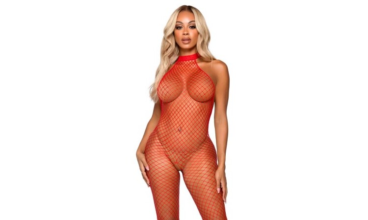 What U Want Fishnet Catsuit - Red - Image 2