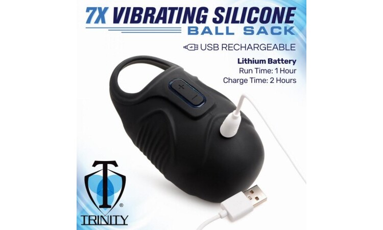 Trinity Vibes - Vibrating Silicone Ball Sack - Black - Image 7