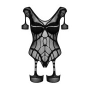 Mesh Bodystocking With Garter Design - Black - Image 6