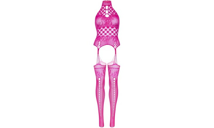 High Neck Garter Catsuit - Pink - Image 9