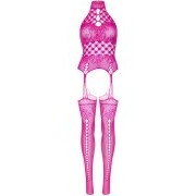 High Neck Garter Catsuit - Pink - Image 9