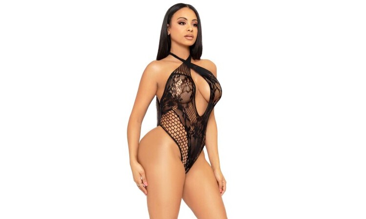 Halterneck Lace Bodysuit - Black - Image 1